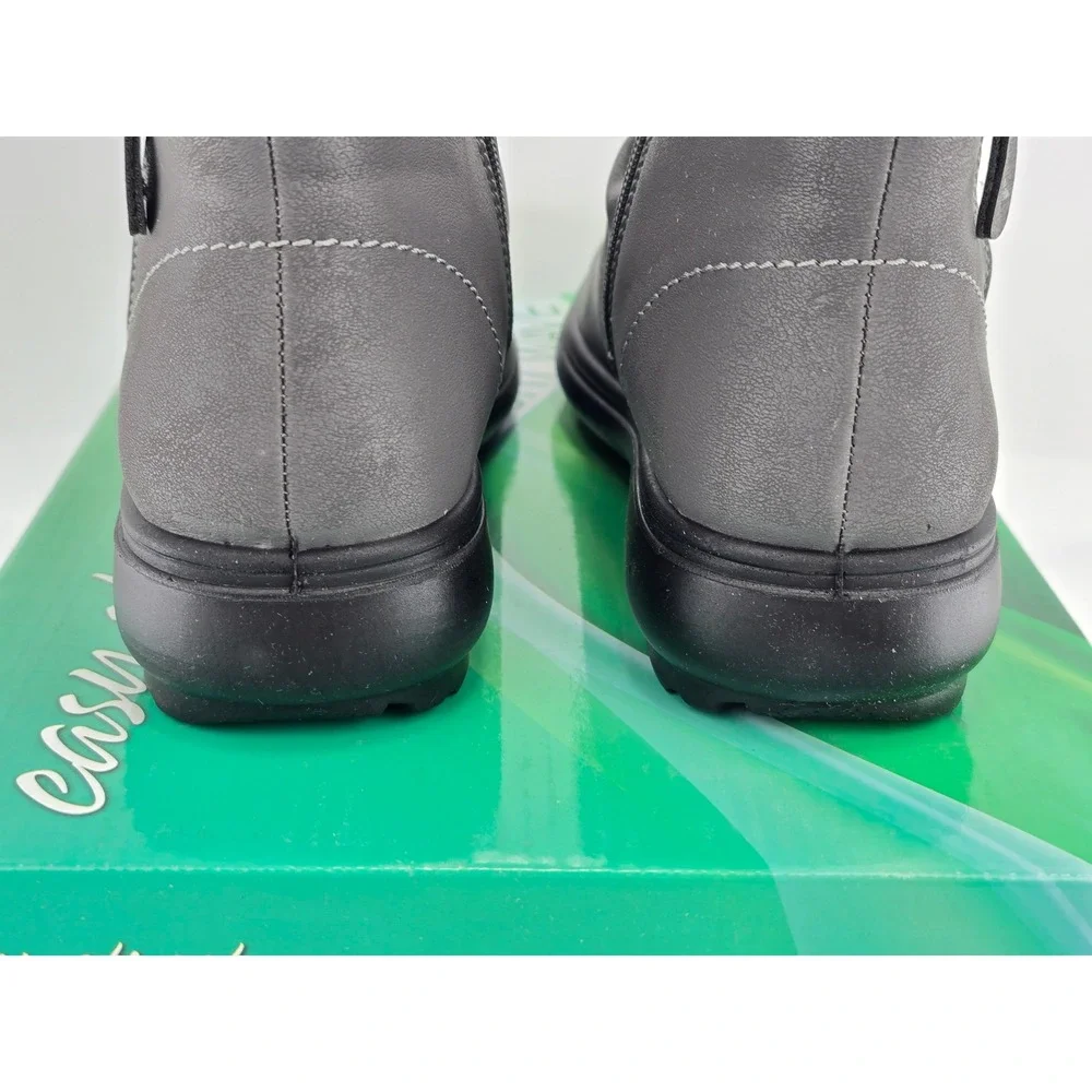 Easy Street Lyra Ankle Boots Women 5.5 Grey Matte Ruched Side Zip - New